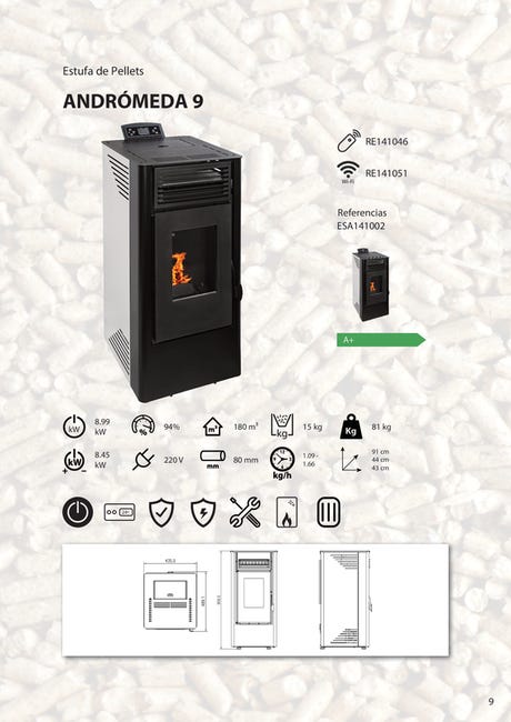 Estufa de Pellets Kit de Instalacion + Wifi incluido | 9 kW A+